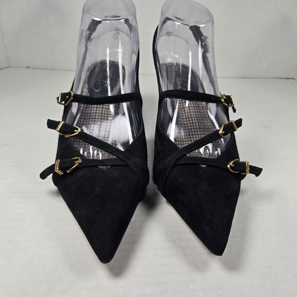 Circus by Sam Edelman Fraya Slingback Black Suede Pumps with Gold Buckles-Size 7 - Picture 3 of 15